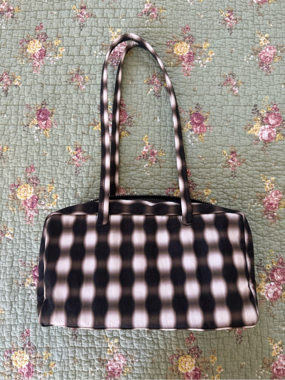 BAGGU Nylon Bowler Bag - Blurred Gingham Print
